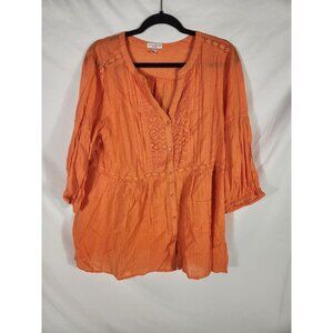 Rebecca Malone Womens Plus Top Boho Resort Pintuck Crochet Lace 2X